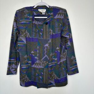 Vtg Kanae Ikai x I Magnin Pure Wool Cardigan Sweater Small Art to wear